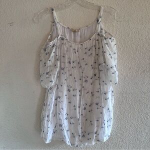 **Gusy White and Blue Cold-Shoulder Blouse - Size Large**